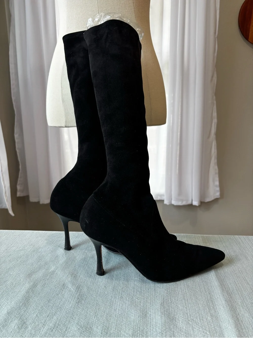 Manolo Blahnik Black Stretch-Suede Over-the-Knee Stiletto Boots Pamfilo 90